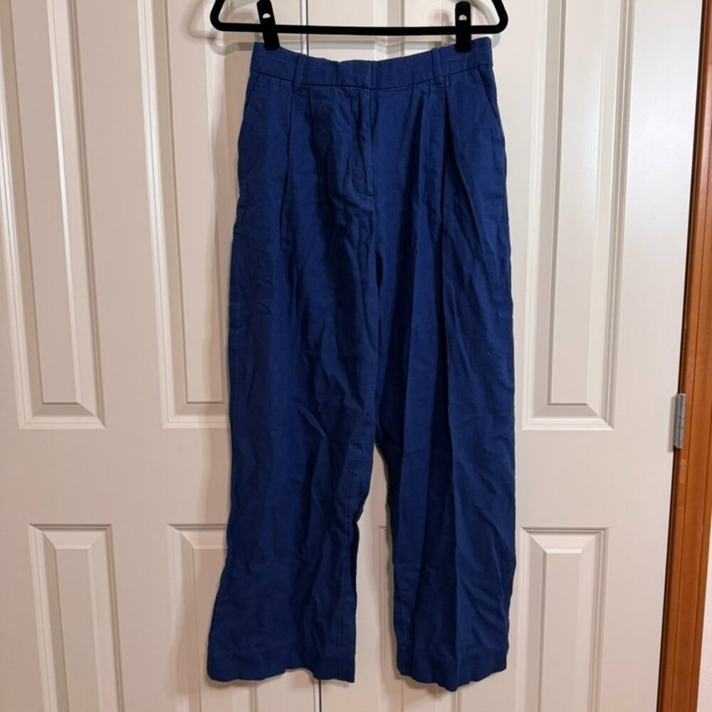 Abercrombie Women's Linen-Blend Tailored Wide Leg Pant, Navy M